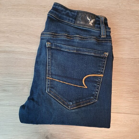 American Eagle Jeans 6 L Jegging Low Rise Medium Dark Wash Super Stretch Denim - Picture 3 of 11
